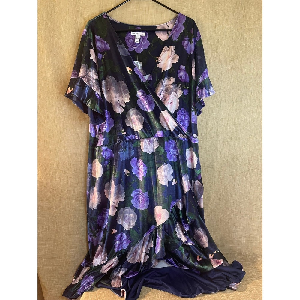 Isaac Mizrahi Live! Floral Print Faux Wrap Ruffle Dress Plus Size 3X - Picture 1 of 9